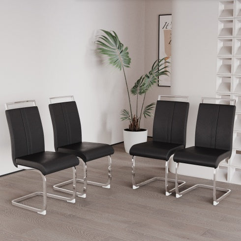 Modern Dining Chairs,PU Faux Leather High Back Upholstered Side Chair With C-shaped Tube Plating Metal Legs For Dining Room Kitchen Vanity Patio Club Guest Office Chair Set Of 4