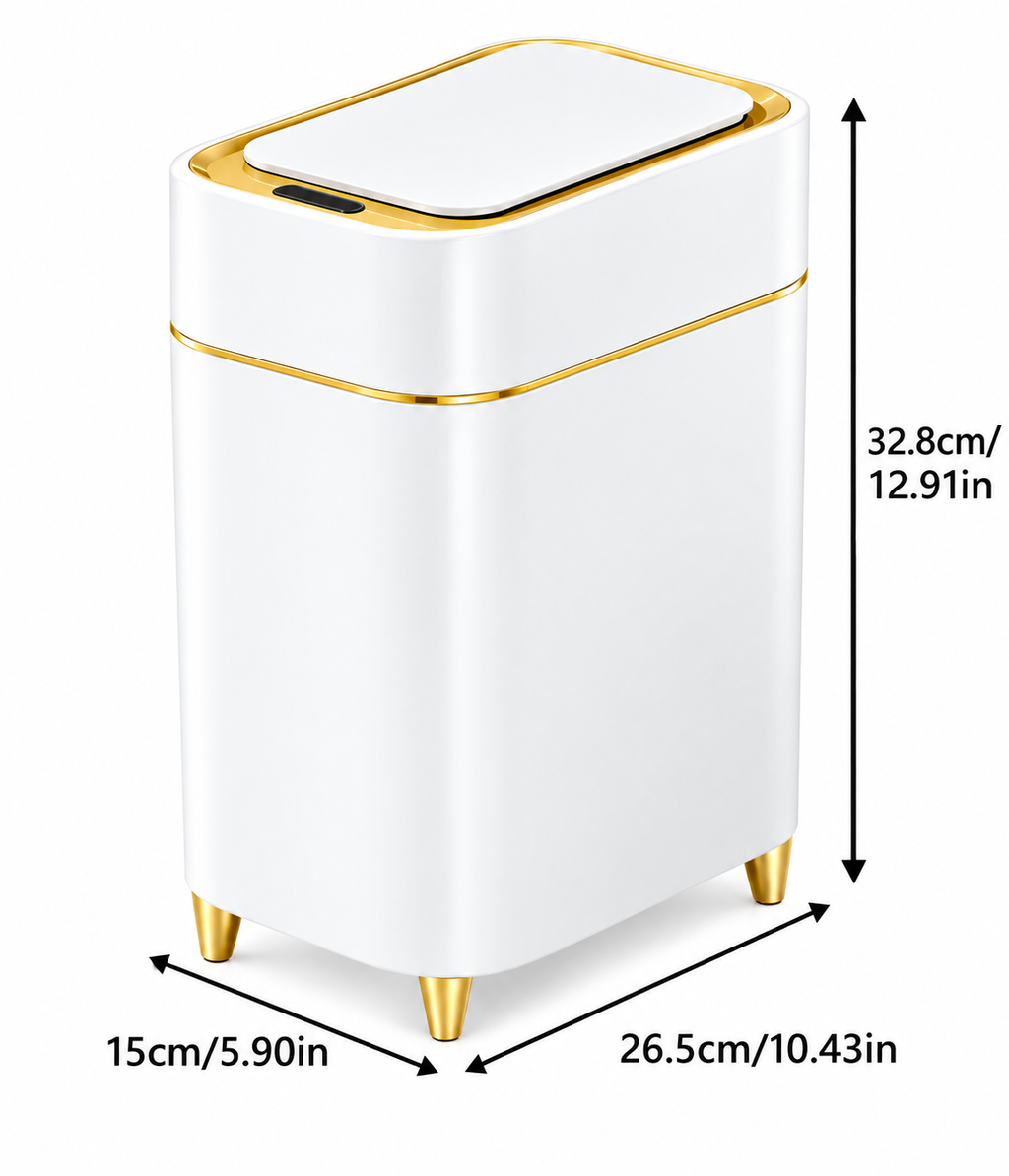 Smart trash can with sensor and automatic bag suction.