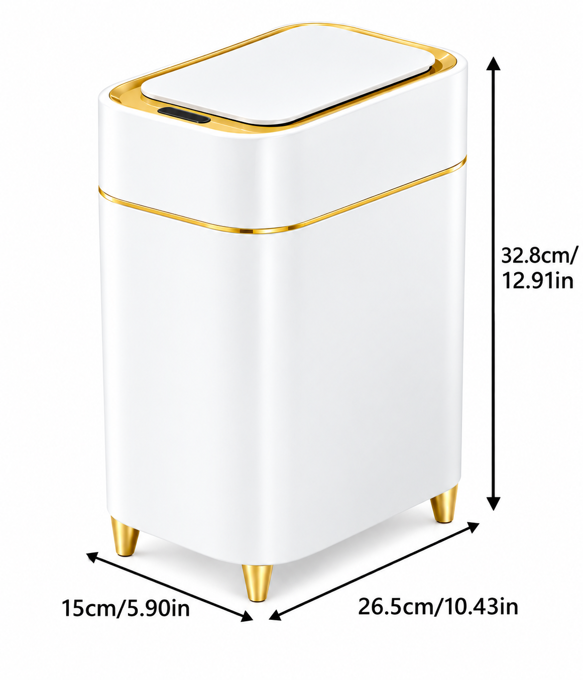 Smart trash can with sensor and automatic bag suction.