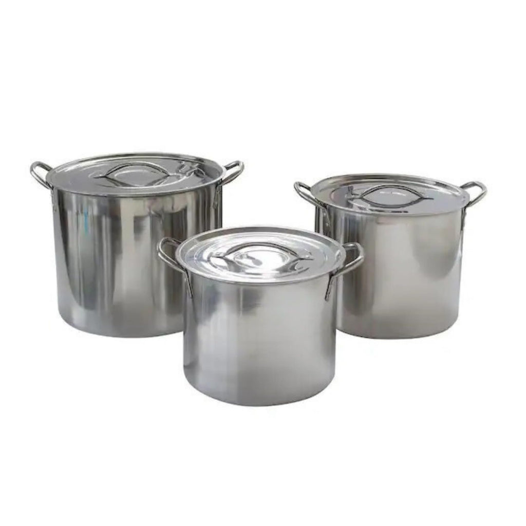 IMUSA USA 3 Piece Stainless Steel Stock Pot Set with Lids: Set Includes (8 12 20 Quart) Silver