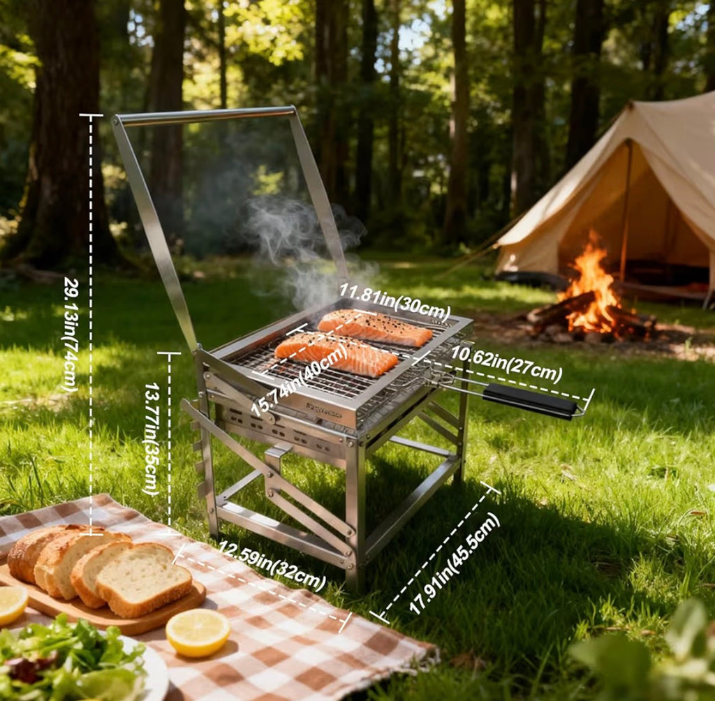 Adjustable Charcoal Grill with 180° Rotating Grate