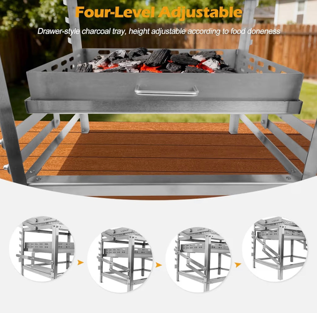 Adjustable Charcoal Grill with 180° Rotating Grate