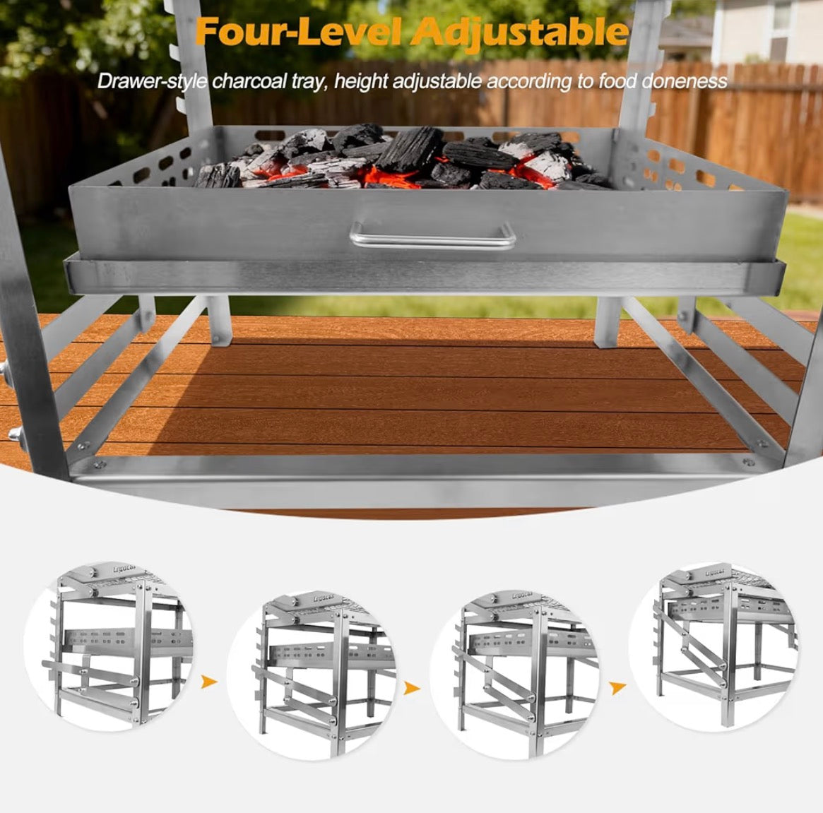 Adjustable Charcoal Grill with 180° Rotating Grate