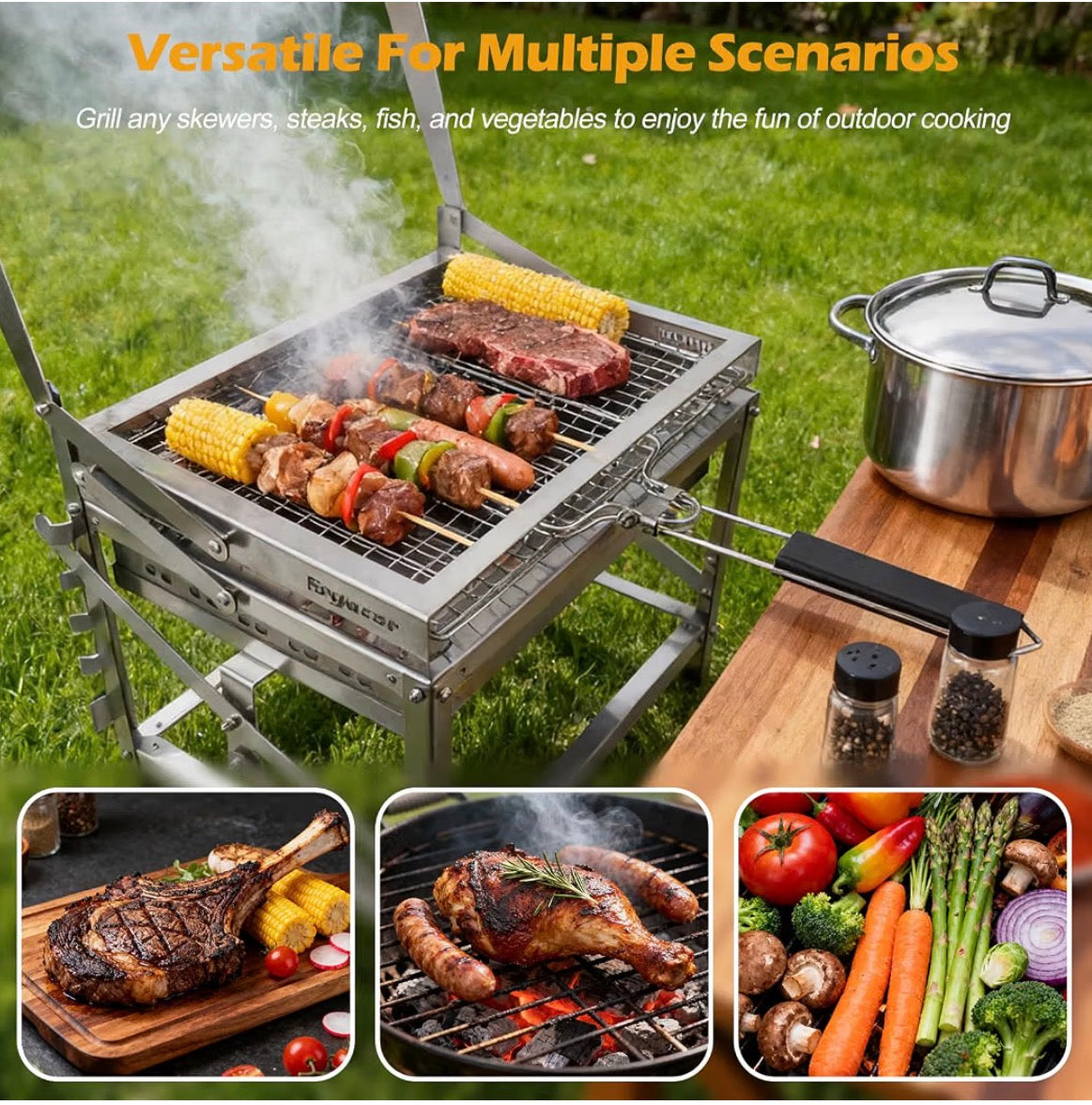 Adjustable Charcoal Grill with 180° Rotating Grate